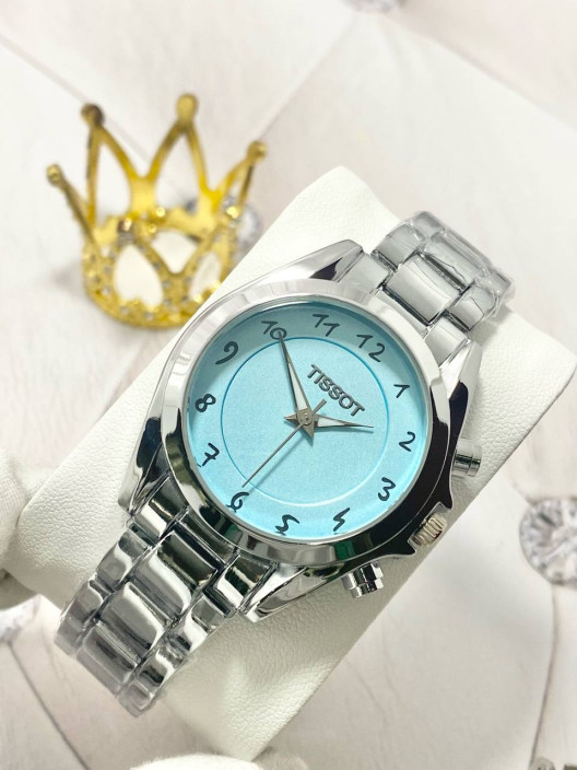 Наручные часы Tissot голубые со стальным браслетом